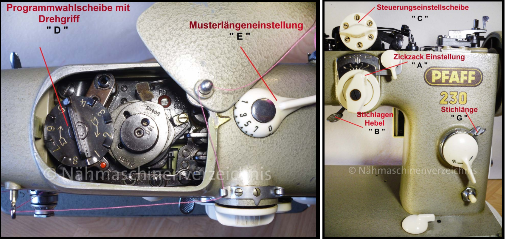 Pfaff 230 alle PDFs ,wie das einstellen der Automatik, Musterscheibe