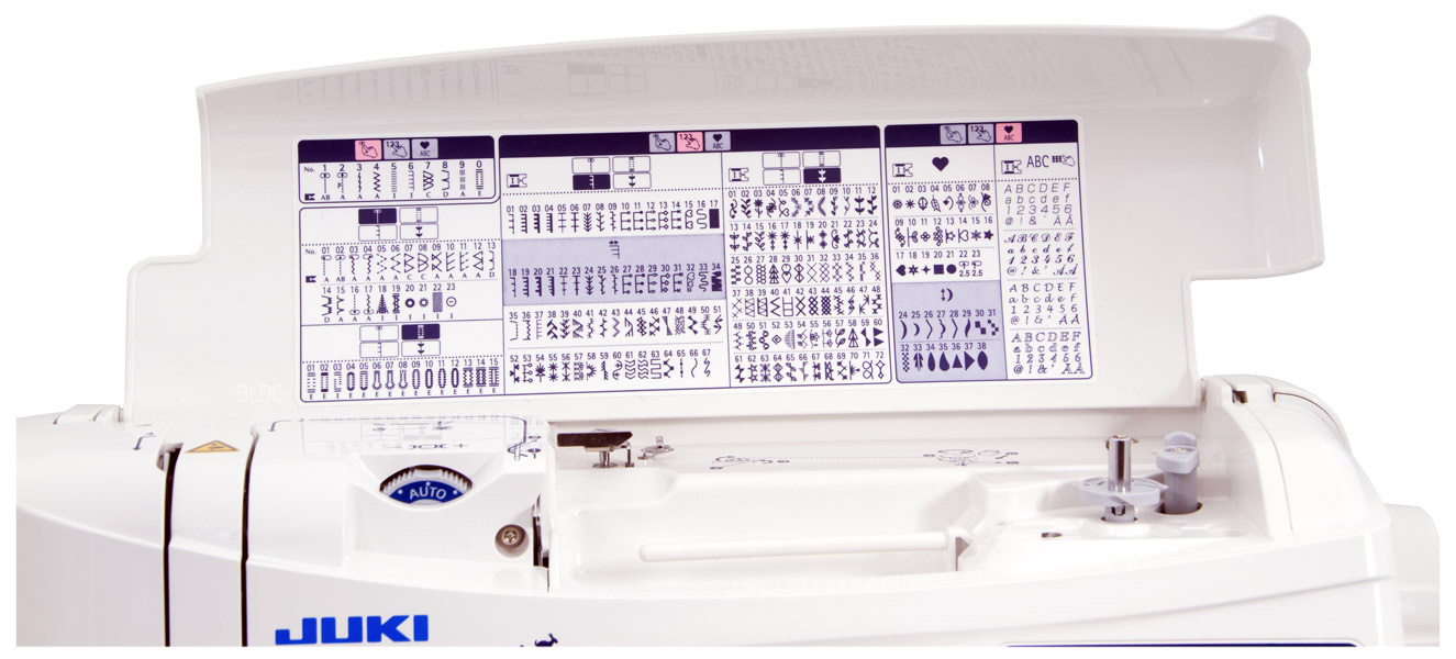 JUKI HZL-F600 Stichübersicht im Deckel