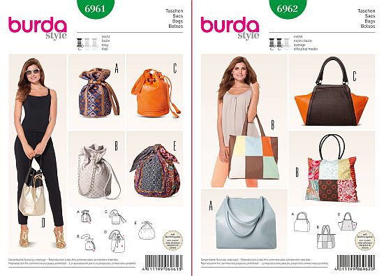 Schnittmuster burda 6961, burda 6962, Taschen